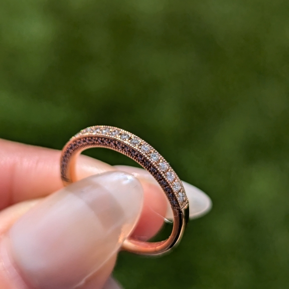 14k Rose Gold 3 Face Multi Micro Pave Diamond Band Ring - Picture 4 of 8